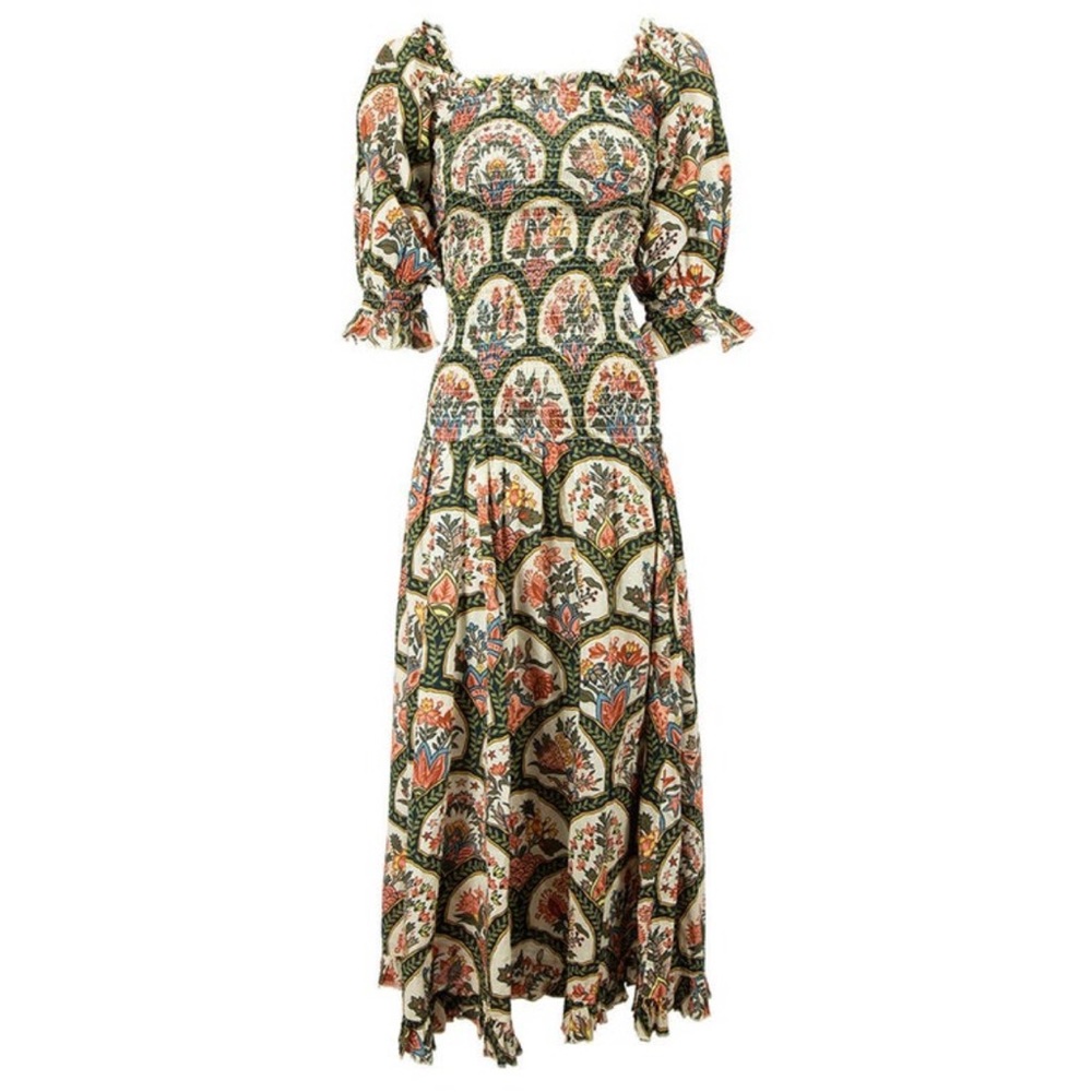 Rhode Resort Eva Floral Print Maxi Dress Small Ruched Off Shoulder